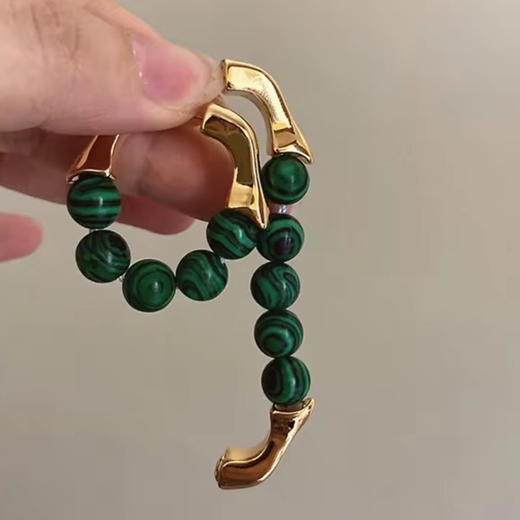 Malachite Silver Hoop Earrings - Picture 3 of 3